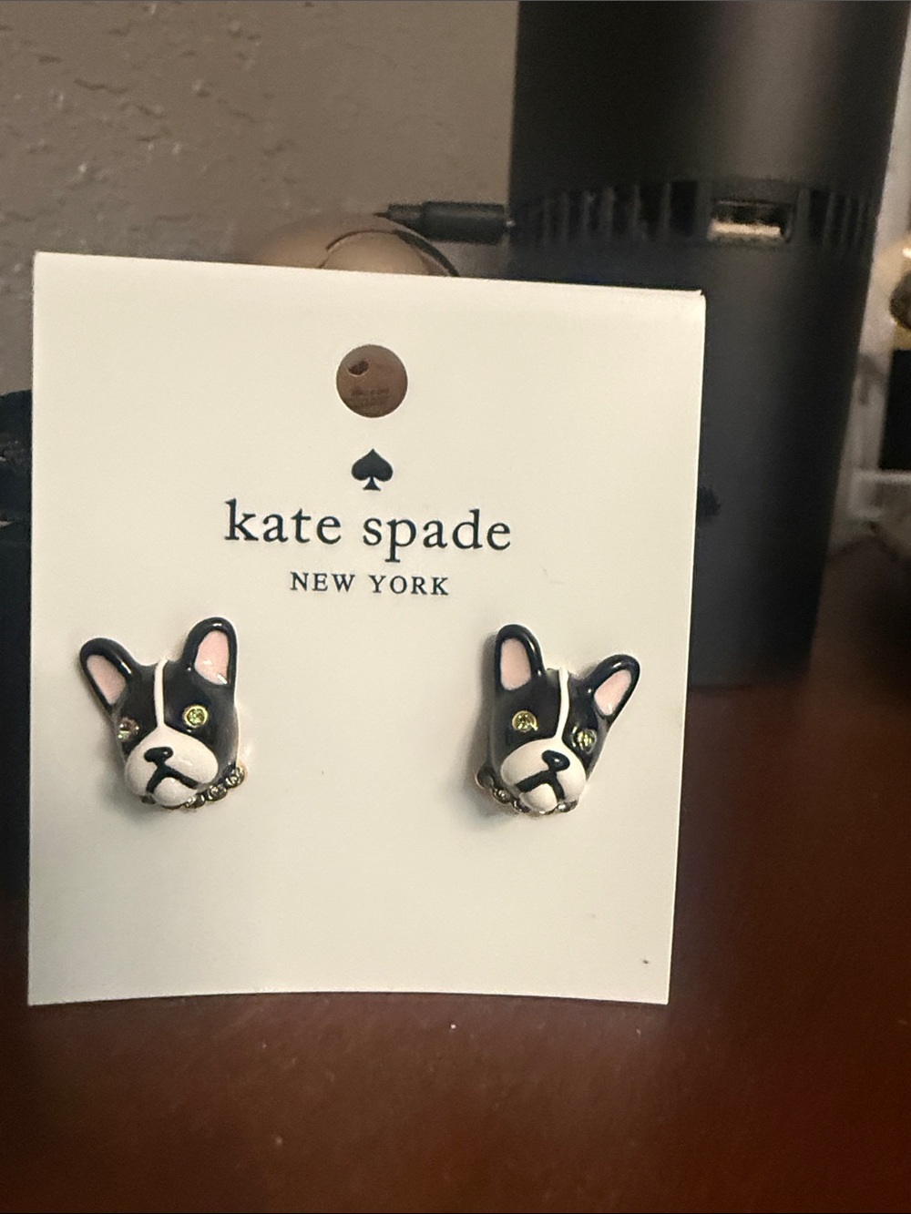 kate spade Black and White French Bulldog Face Stud Earrings